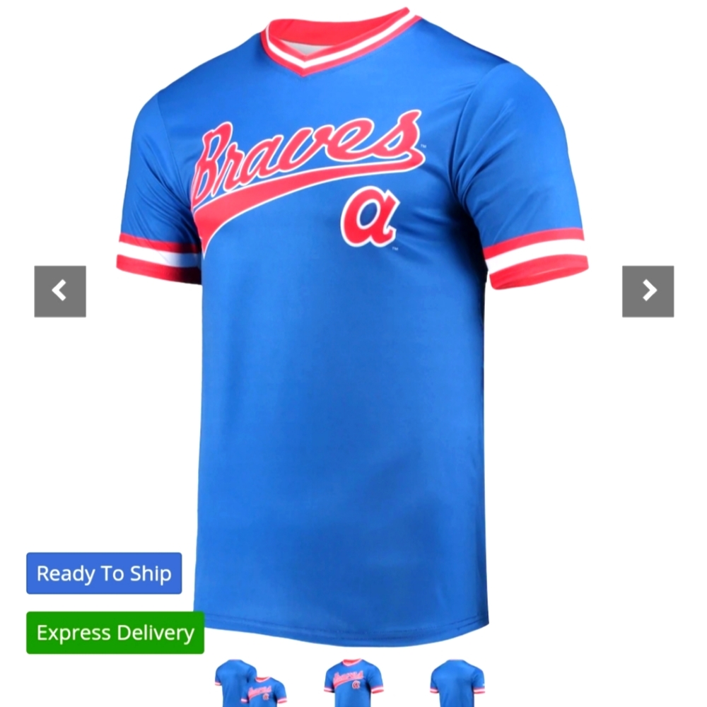NWT Atlanta  Braves cooperstown stitches Jersey size large blue/red